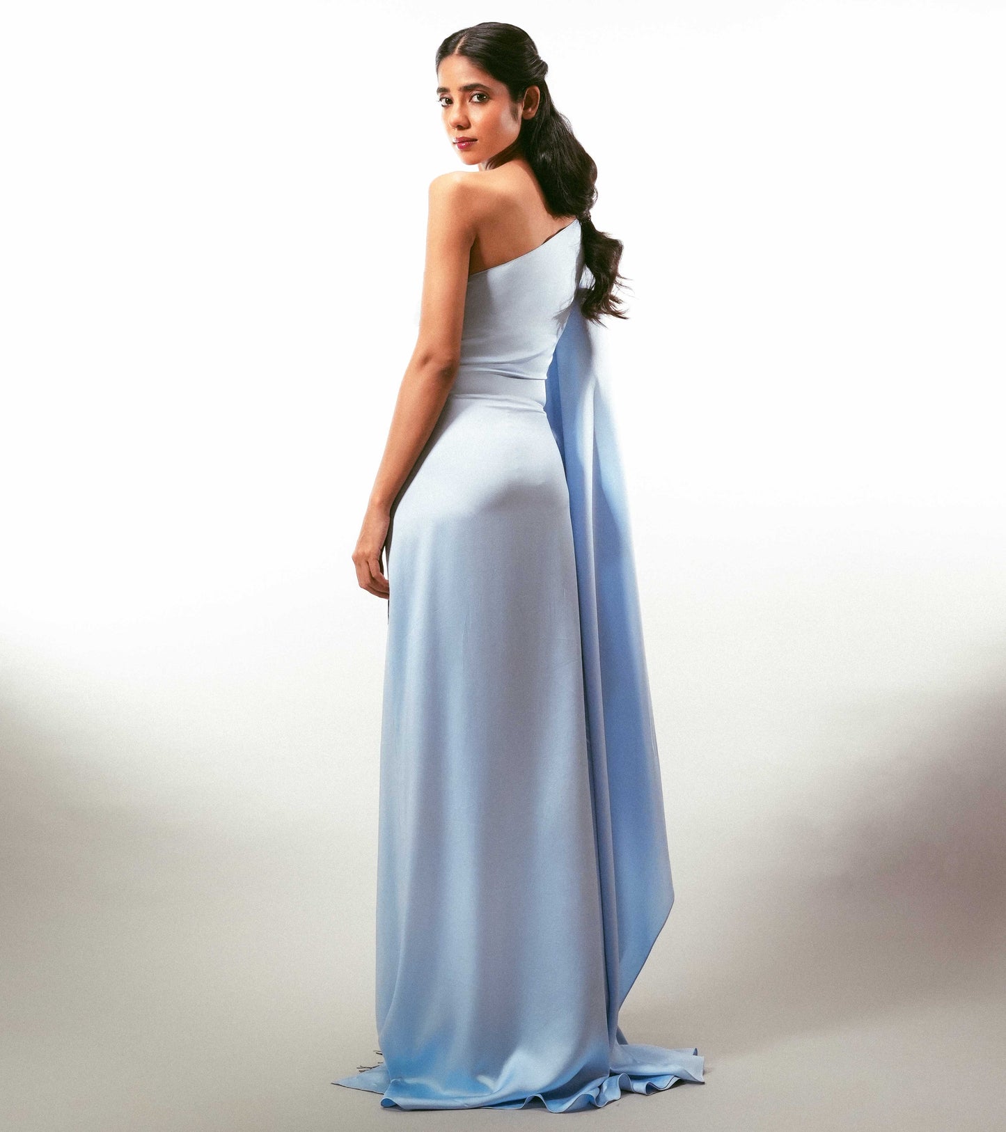 Melting Blooms Asymmetric One-Shoulder Satin Gown