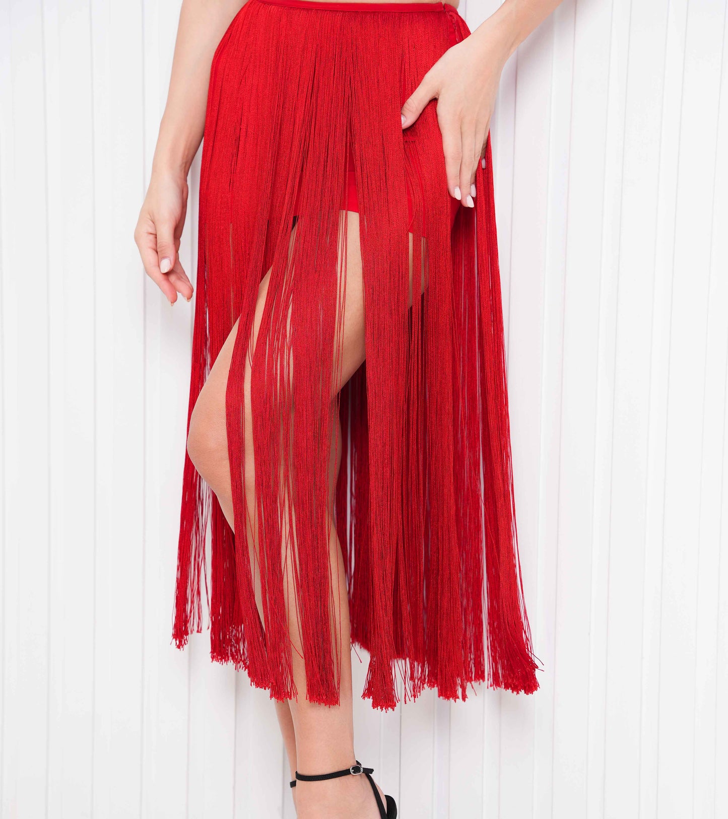 Fiery Red Fringe Micro-Mini Skirt