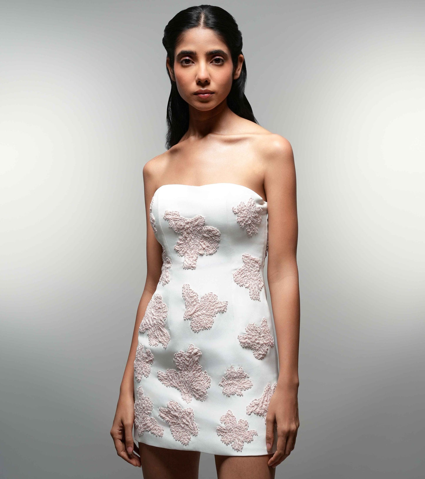 Romantic Shrinking Violet Strapless Silk Mini Dress