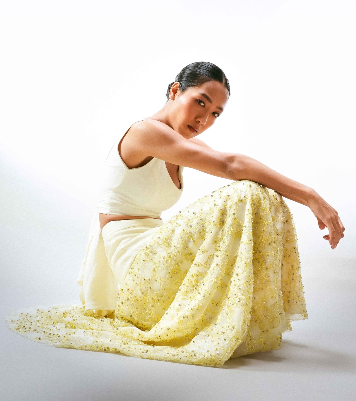 Dawn Floral Embroidered top and skirt set